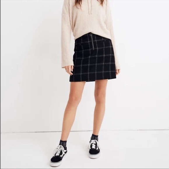 Madewell Dresses & Skirts - Madewell Fireside Black White Windowpane Wool Blend Academia Mini Skirt Size 00